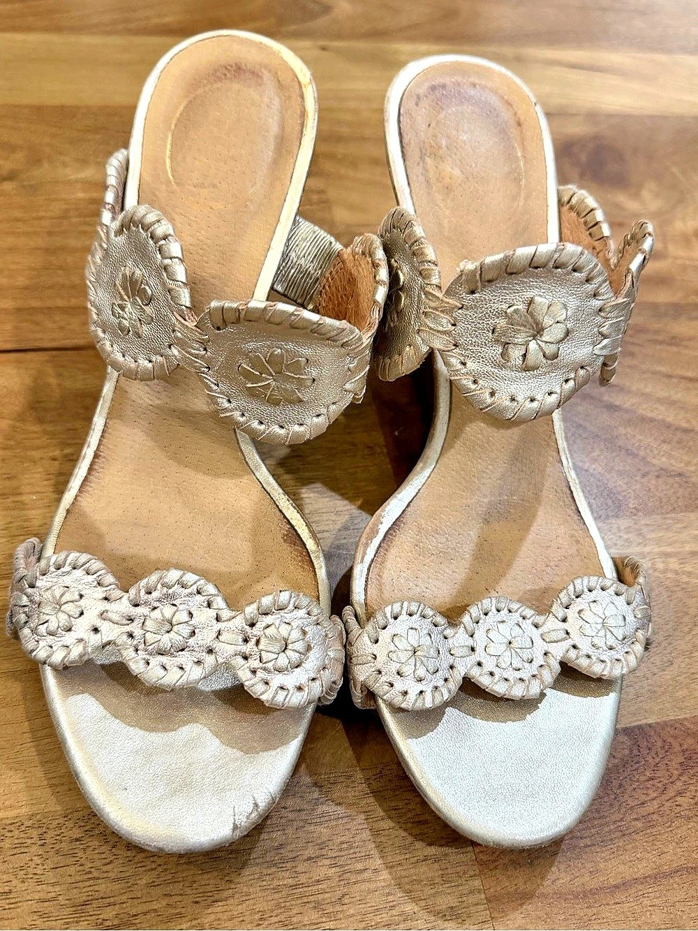 Jack Rogers Gold Wedge Sandals with Wooden Wedge heel - US Women’s 9.5M